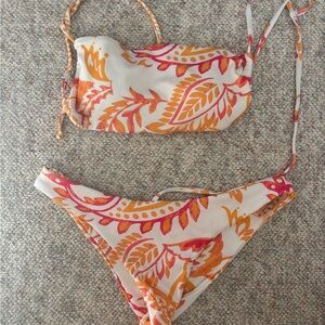 Floral Bikini Set in Orange and Pink
